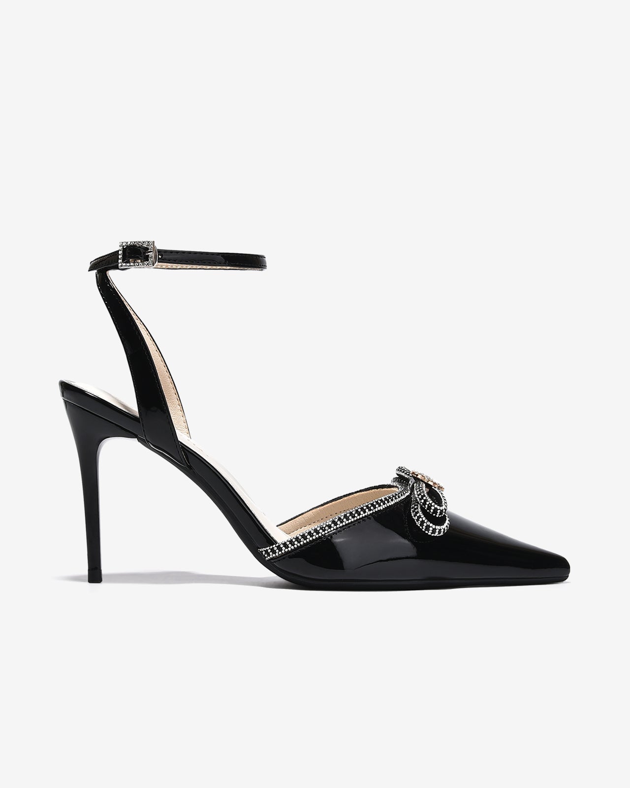 Giày Cao Gót Đông Hải Quai Ankle Strap Nơ Đính Đá-G5859Đen Bóng Color1First