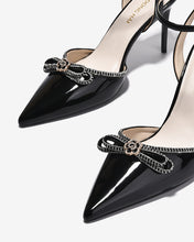 Giày Cao Gót Đông Hải Quai Ankle Strap Nơ Đính Đá-G5859-Đen Bóng Color1