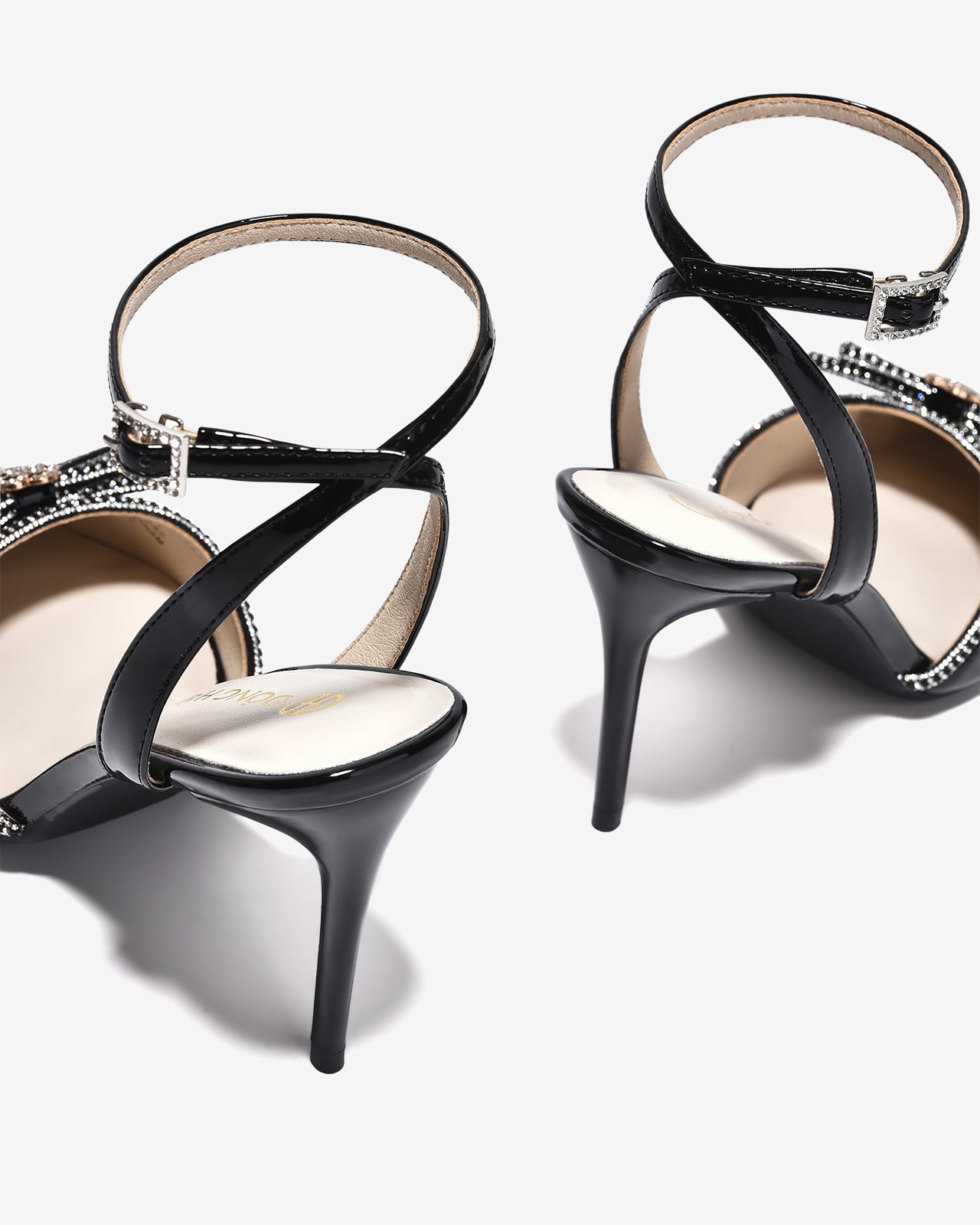 Giày Cao Gót Đông Hải Quai Ankle Strap Nơ Đính Đá-G5859Đen Bóng Color1