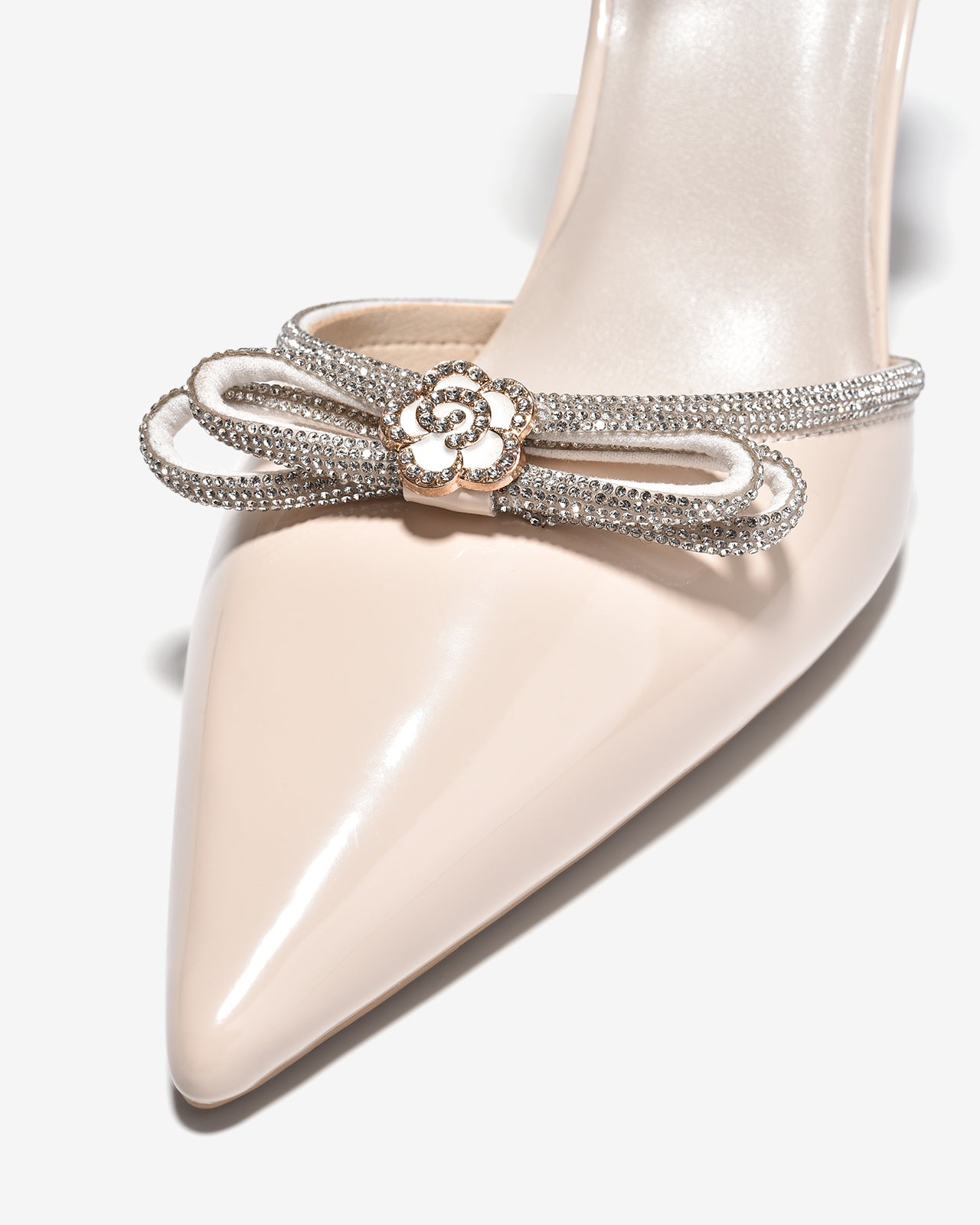 Giày Cao Gót Đông Hải Quai Ankle Strap Nơ Đính Đá-G5859-Kem Bóng Color1