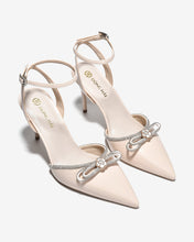 Giày Cao Gót Đông Hải Quai Ankle Strap Nơ Đính Đá-G5859Kem Bóng Color1