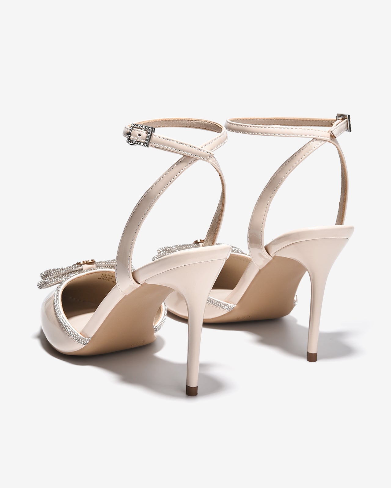 Giày Cao Gót Đông Hải Quai Ankle Strap Nơ Đính Đá-G5859-Kem Bóng Color1