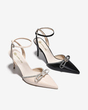 Giày Cao Gót Đông Hải Quai Ankle Strap Nơ Đính Đá-G5859Kem Bóng Color1