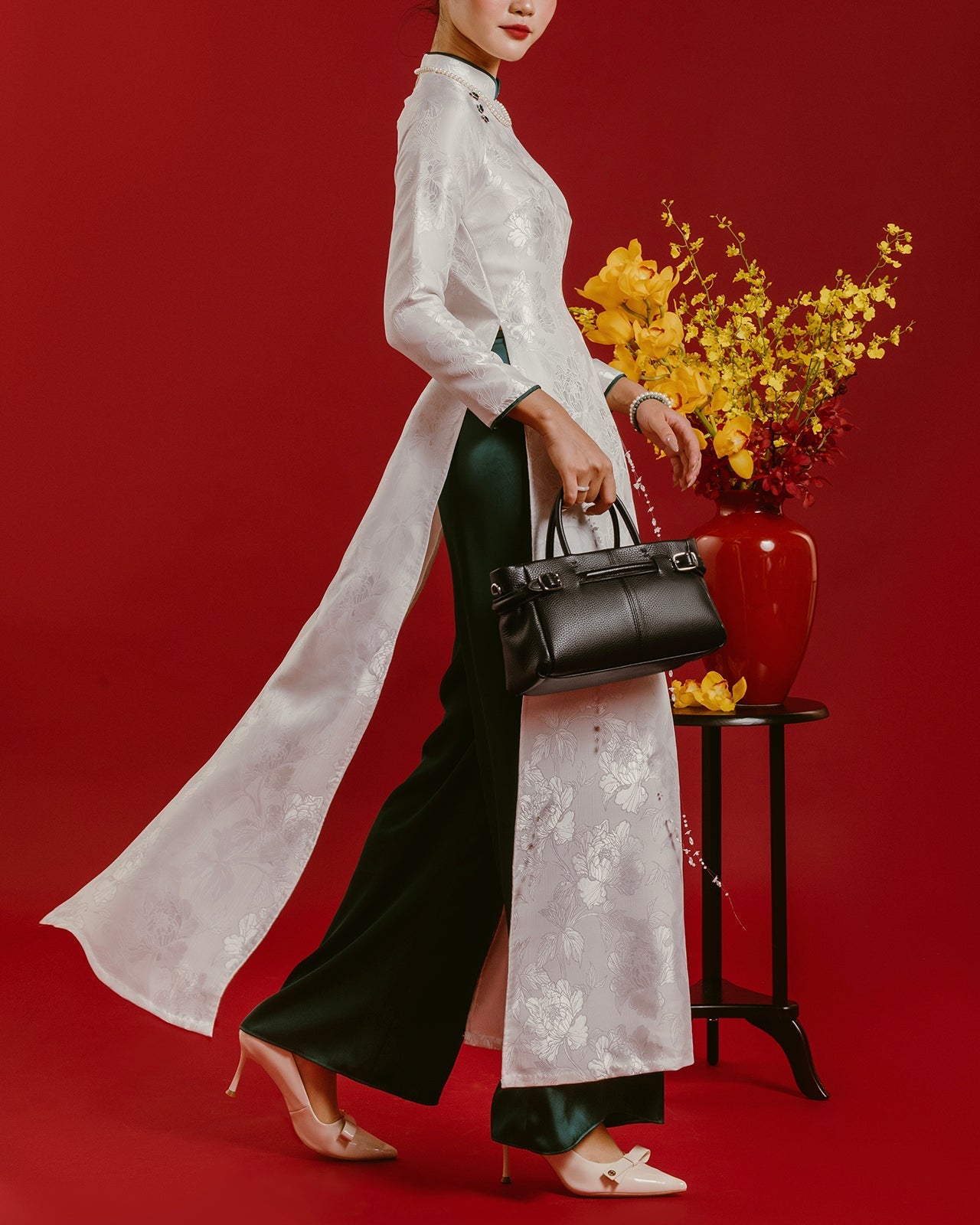 Giày Cao Gót Đông Hải Da Bóng Phối Nơ Đính Logo-G5860Kem Bóng Color1