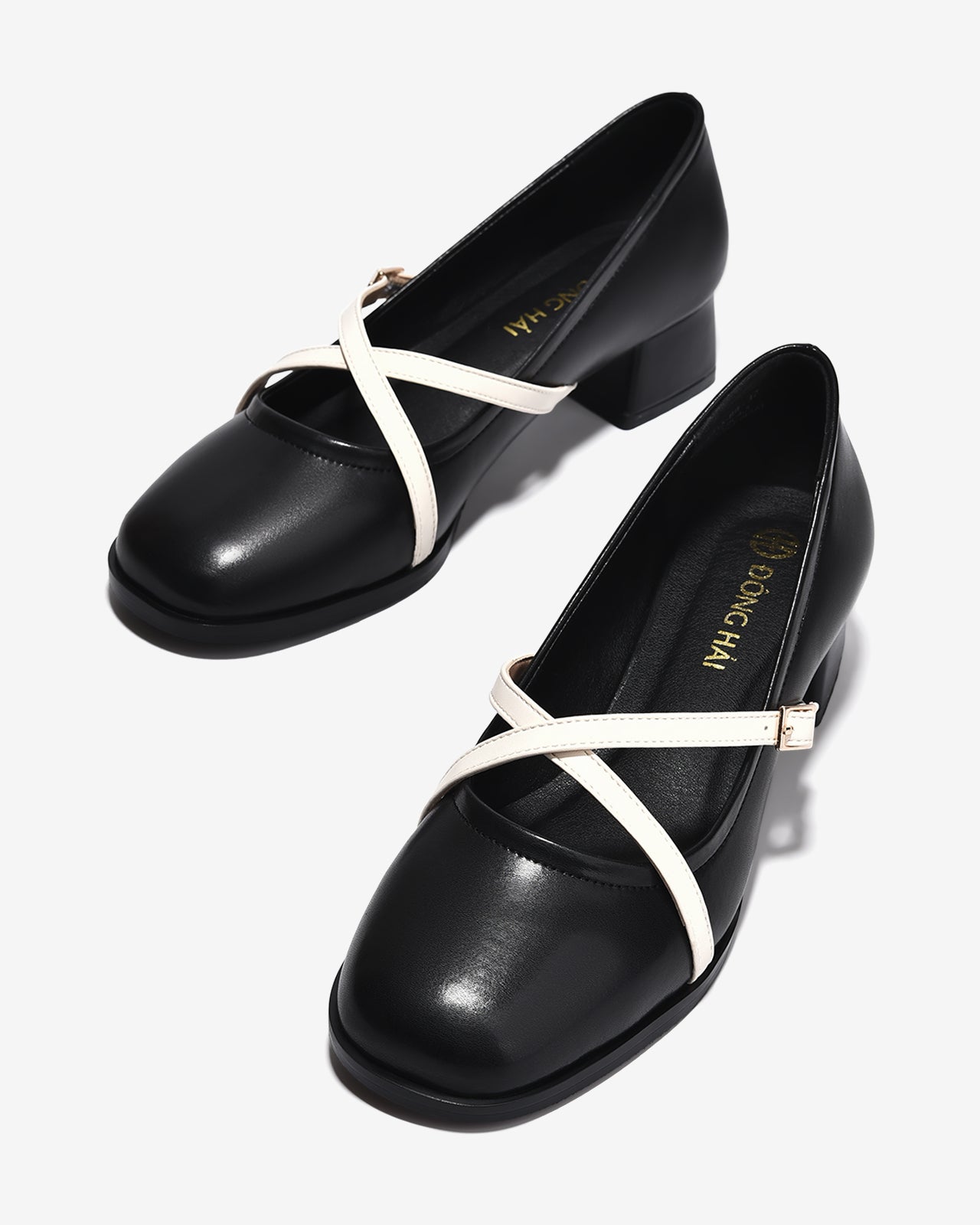 Giày Cao Gót Đông Hải Quai Phối Màu Đan Chéo-G5915Đen Color1