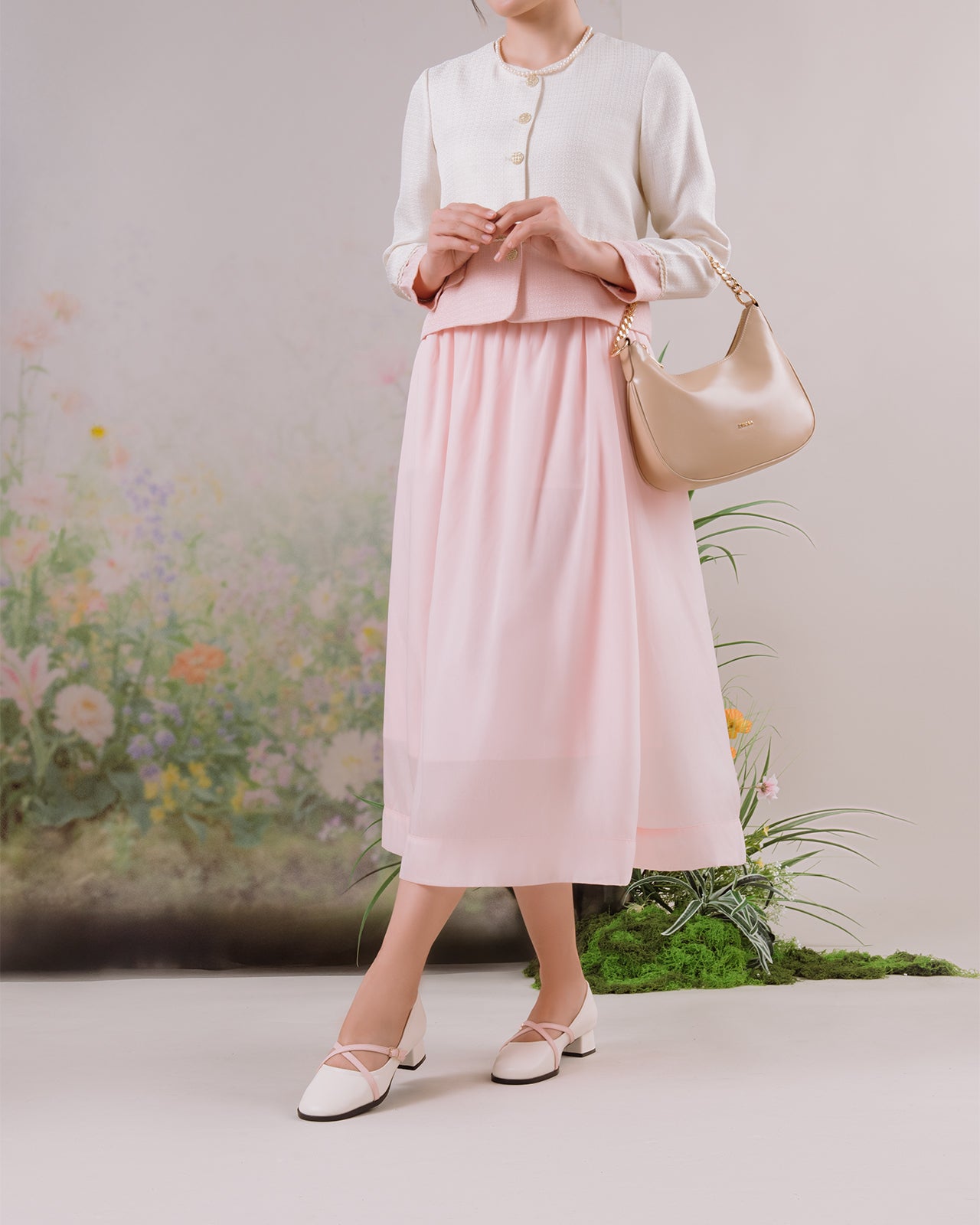 Giày Cao Gót Đông Hải Quai Phối Màu Đan Chéo-G5915Kem Color1