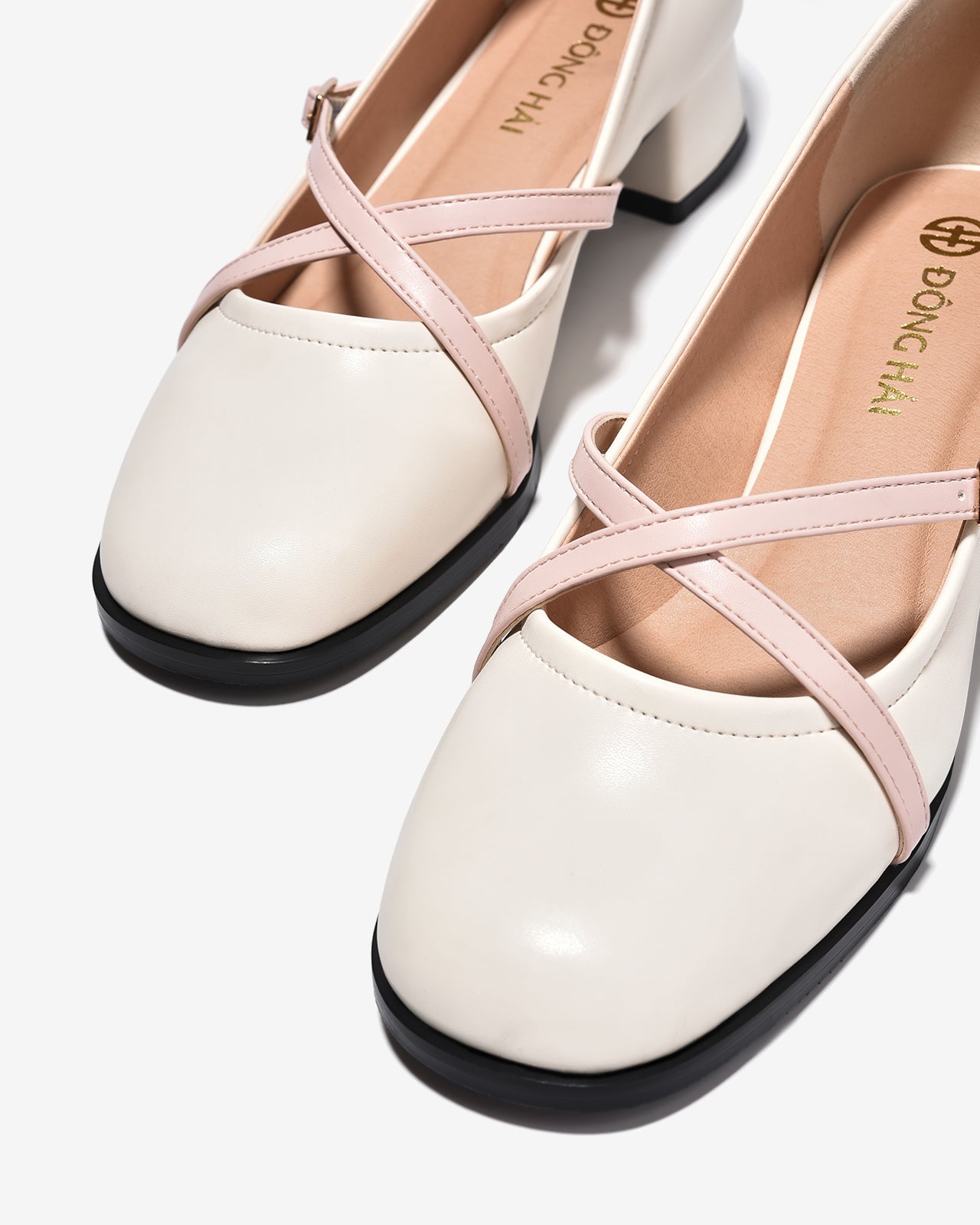 Giày Cao Gót Đông Hải Quai Phối Màu Đan Chéo-G5915Kem Color1