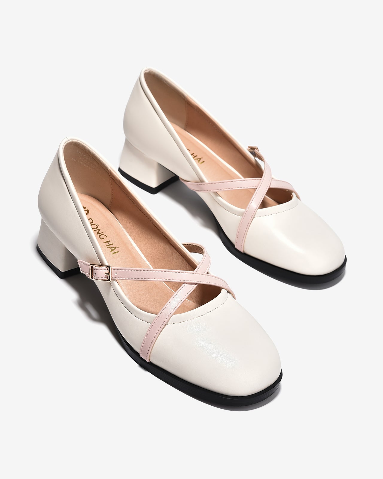 Giày Cao Gót Đông Hải Quai Phối Màu Đan Chéo-G5915Kem Color1