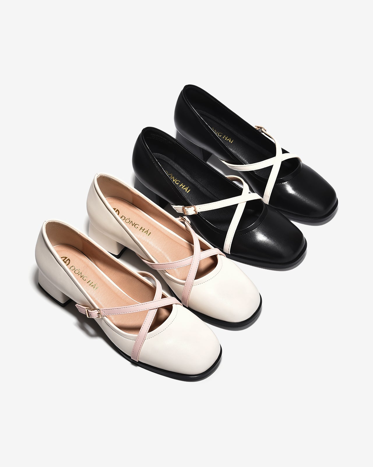 Giày Cao Gót Đông Hải Quai Phối Màu Đan Chéo-G5915-Kem Color1