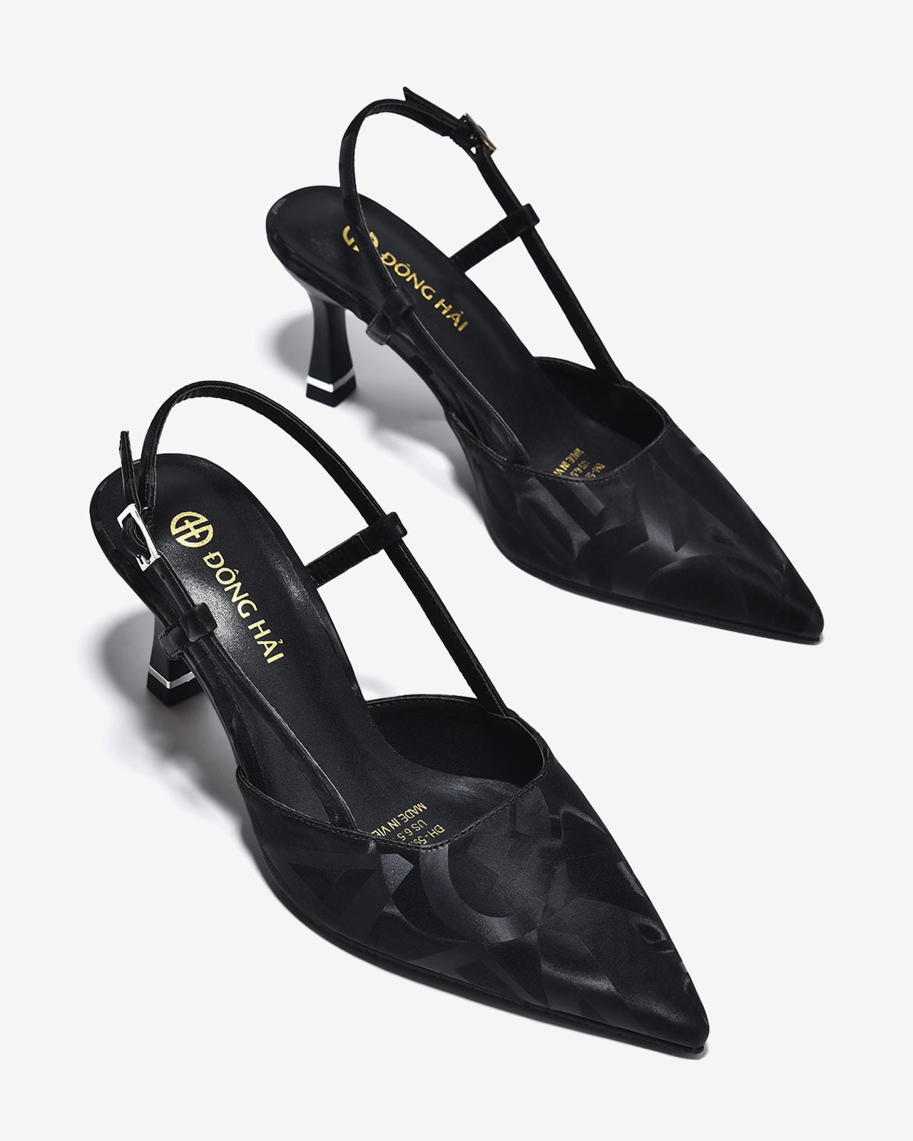 Giày Cao Gót Đông Hải 8cm Slingback Họa Tiết-G5926Đen Color1