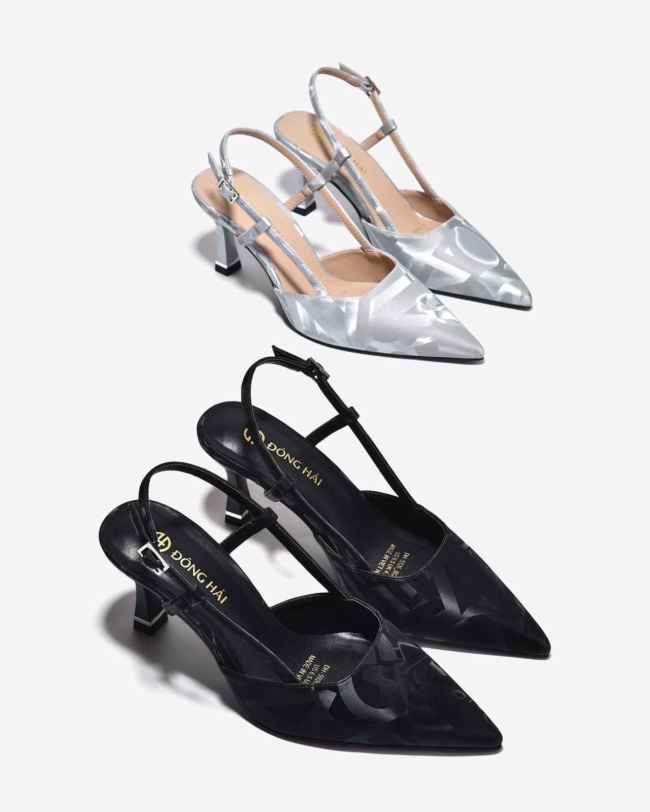 Giày Cao Gót Đông Hải 8cm Slingback Họa Tiết-G5926Đen Color1
