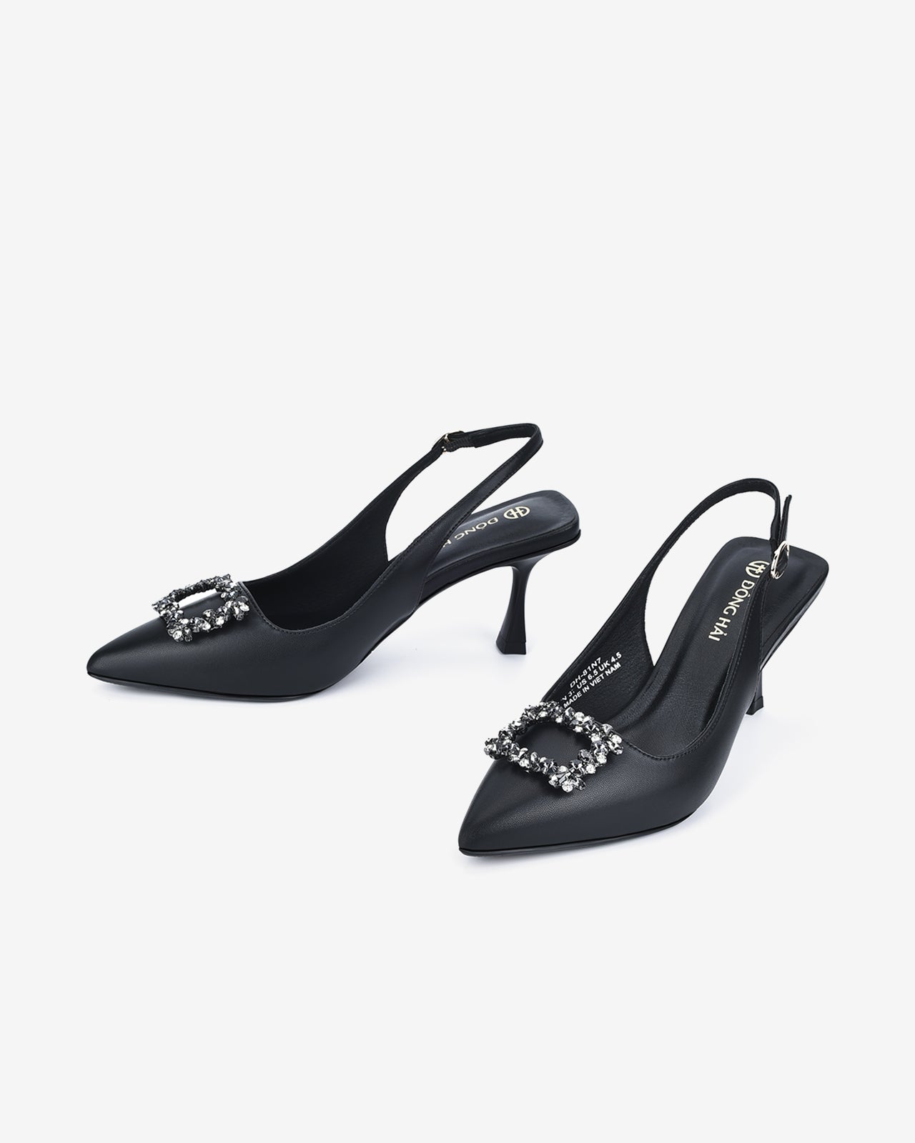 Giày Cao Gót Slingback Đông Hải Mũi Nhọn Đính Đá Lấp Lánh-G81N7Đen Color1