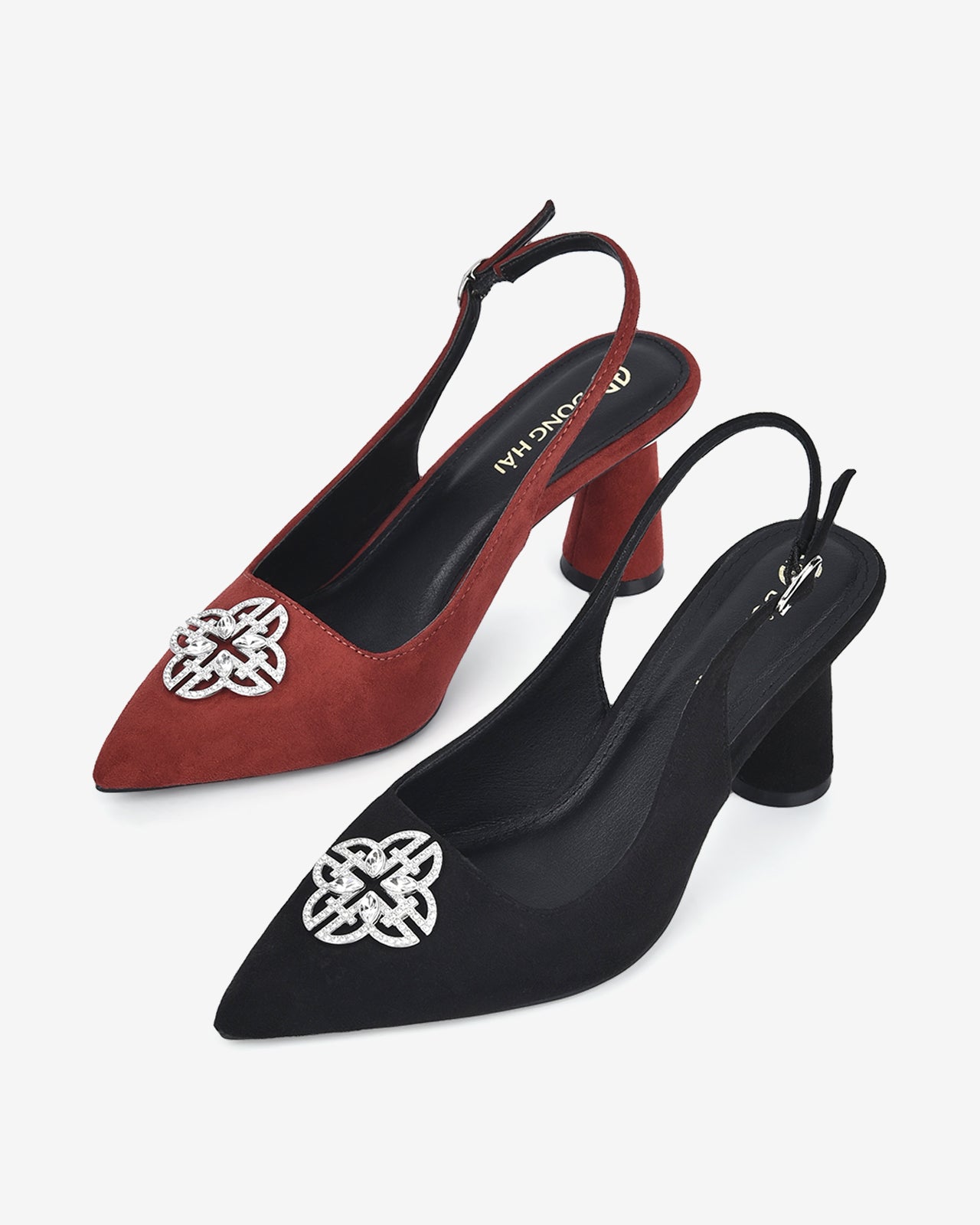 Giày Cao Gót Slingback Đông Hải Mũi Nhọn Đính Đá-G81P3Đen Color1