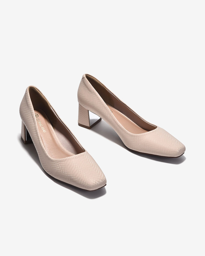 Giày Cao Gót Đông Hải Pumps Hebe Da Vân-G81S5Kem Color1