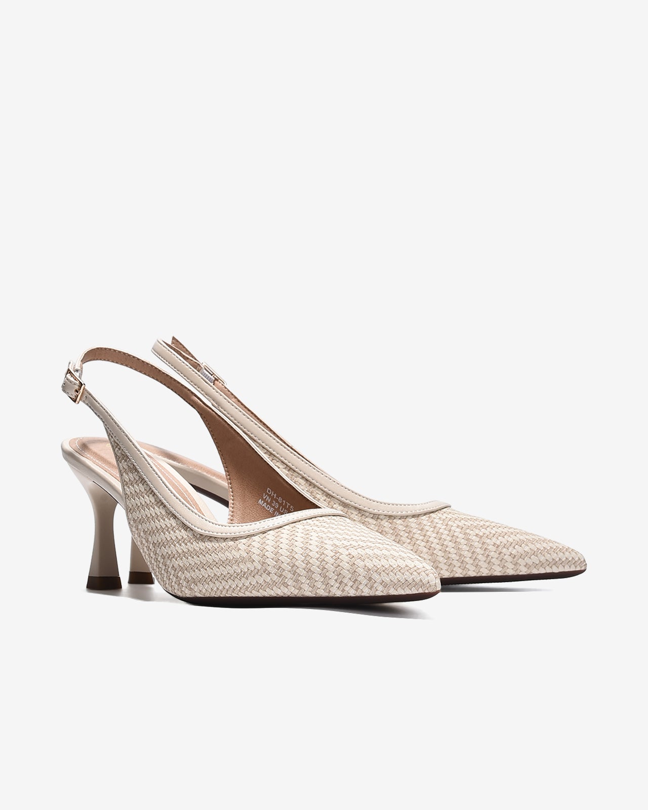 Giày Slingback Cao Gót Đông Hải Quai Đan Phối Màu-G81T5-Kem Color1