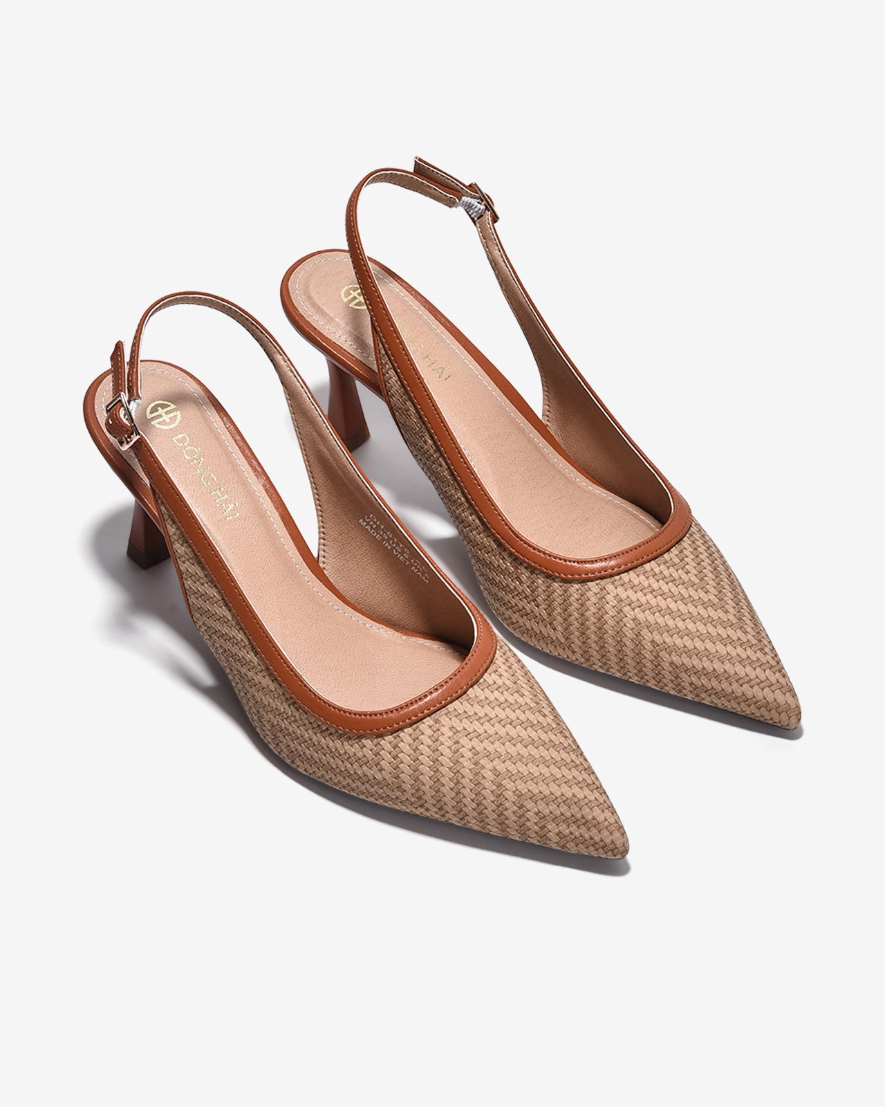 Giày Slingback Cao Gót Đông Hải Quai Đan Phối Màu-G81T5-Nâu Color1