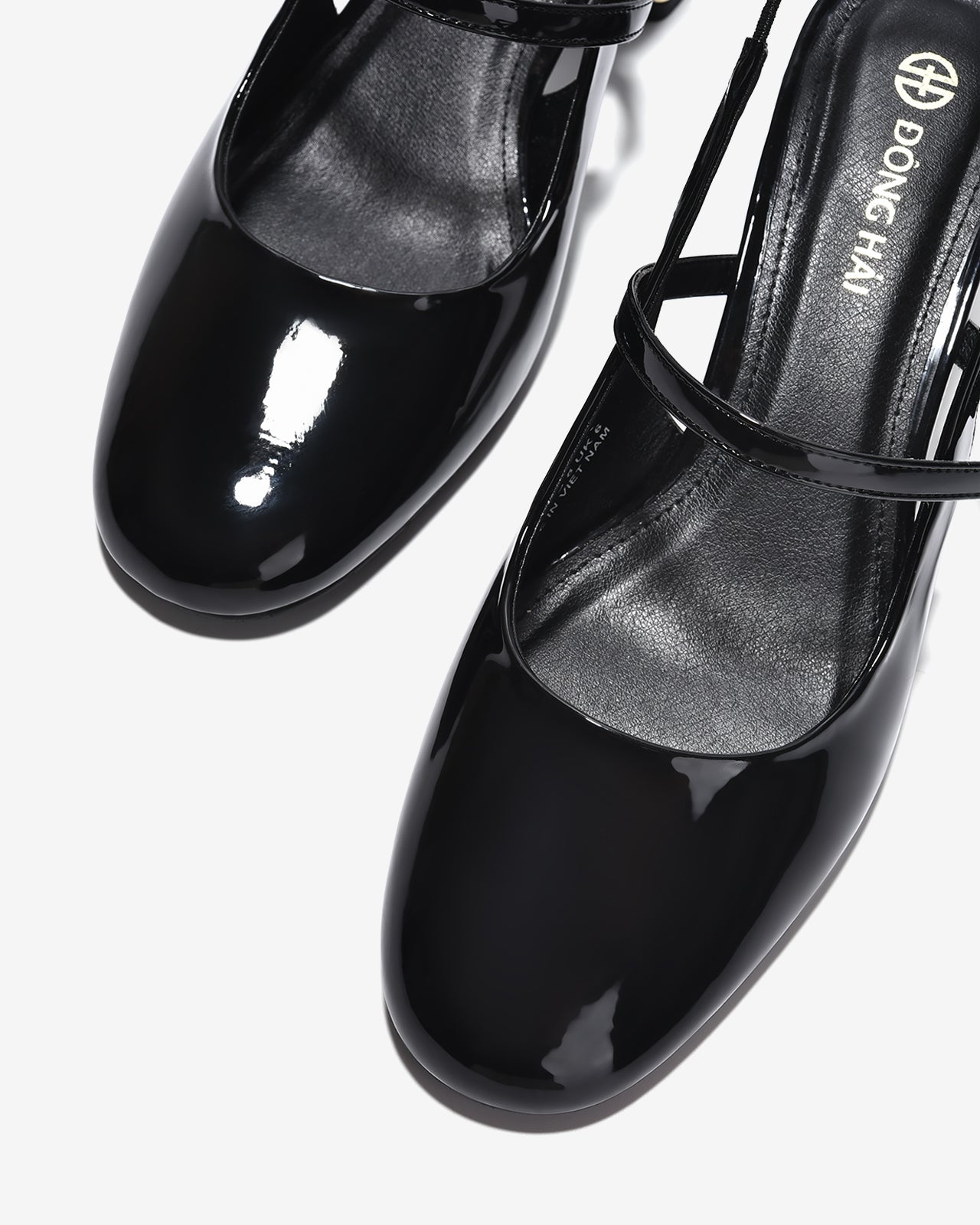 Giày Cao Gót Đông Hải Quai Đôi Đế Vuông-G81U2-Đen Bóng Color1