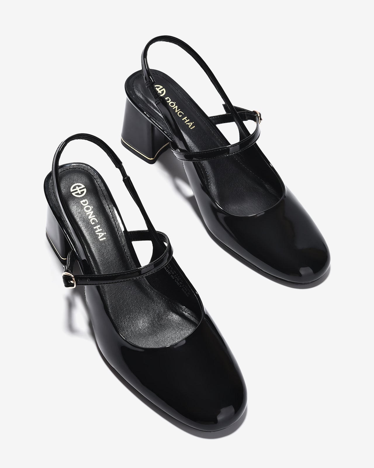 Giày Cao Gót Đông Hải Quai Đôi Đế Vuông-G81U2-Đen Bóng Color1