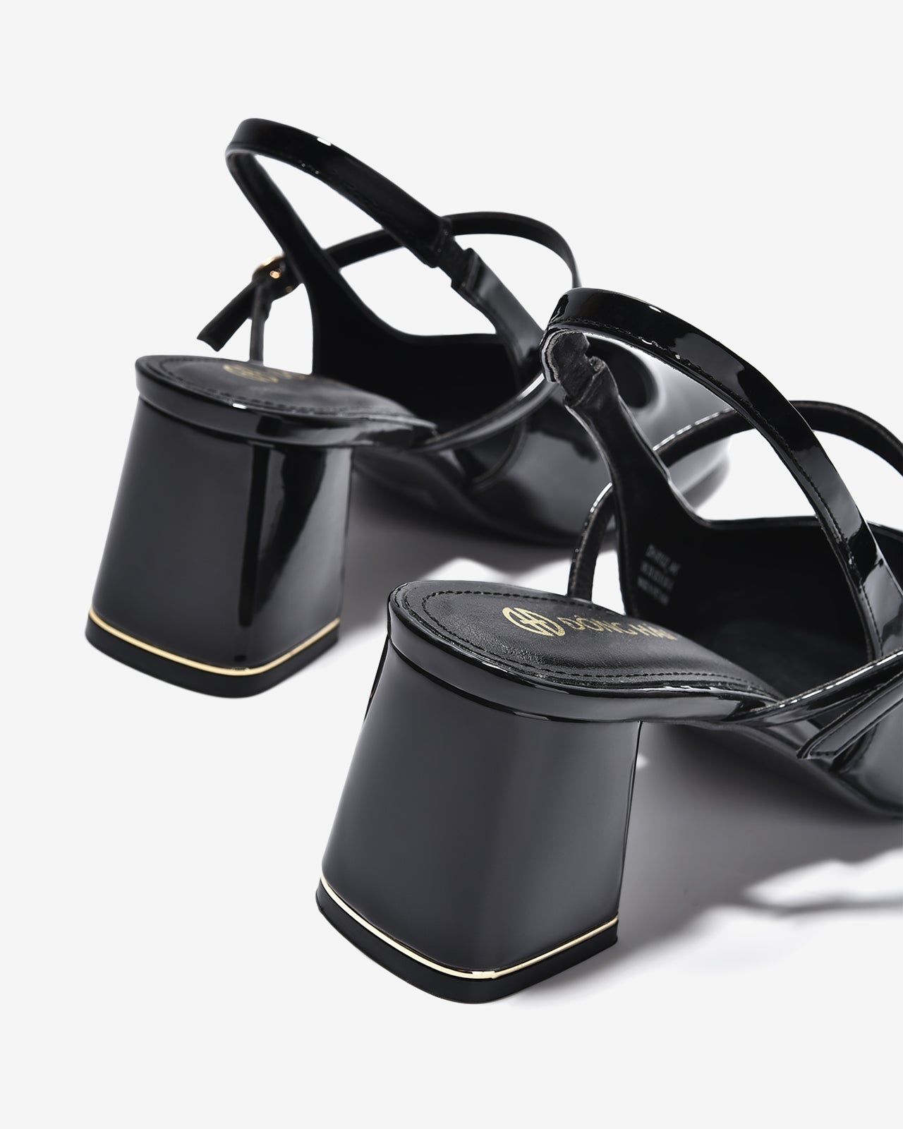 Giày Cao Gót Đông Hải Quai Đôi Đế Vuông-G81U2-Đen Bóng Color1