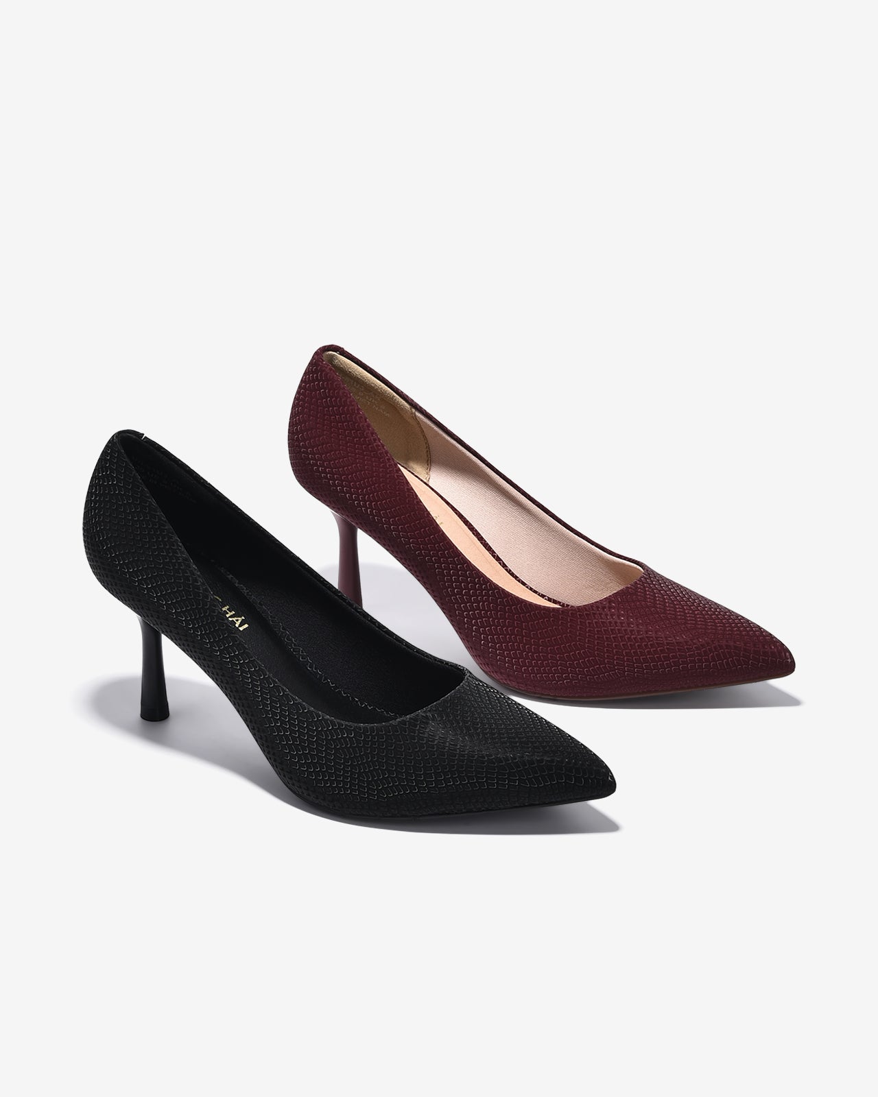 Giày Cao Gót Đông Hải Mũi Nhọn Hoạ Tiết Vân-G81U3Đen Color1