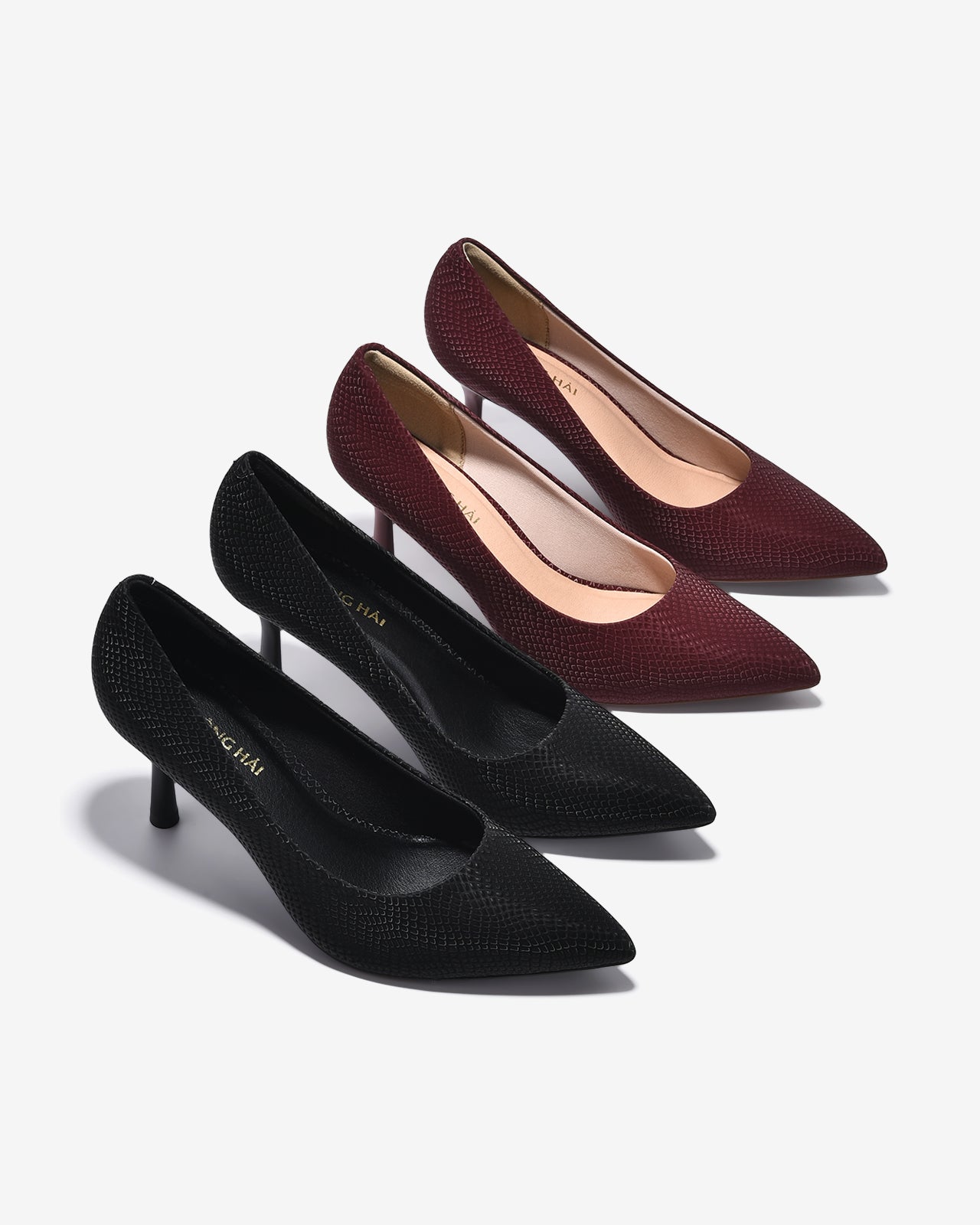 Giày Cao Gót Đông Hải Mũi Nhọn Hoạ Tiết Vân-G81U3-Đỏ Color1