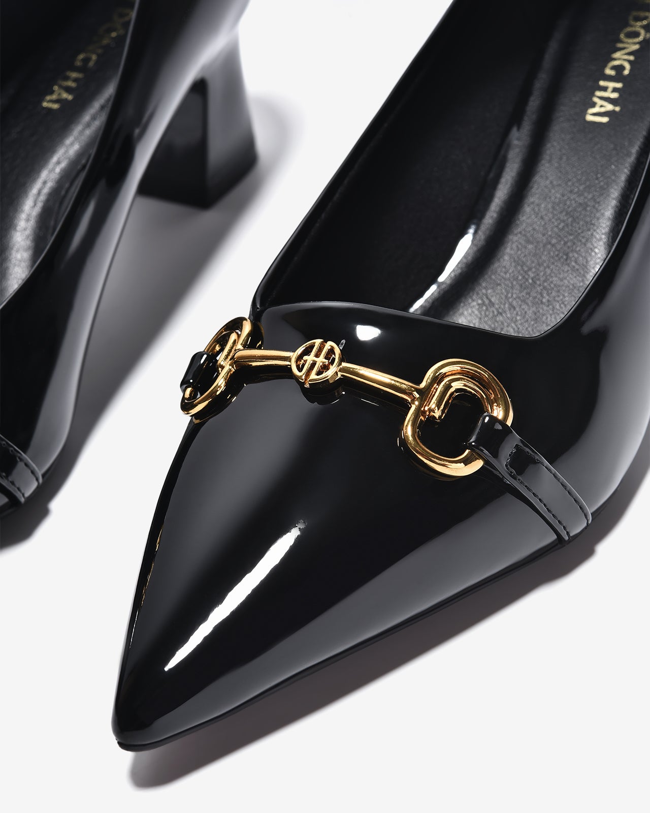 Giày Cao Gót Đông Hải Da Bóng Khóa Cách Điệu-G81U4-Đen Bóng Color1