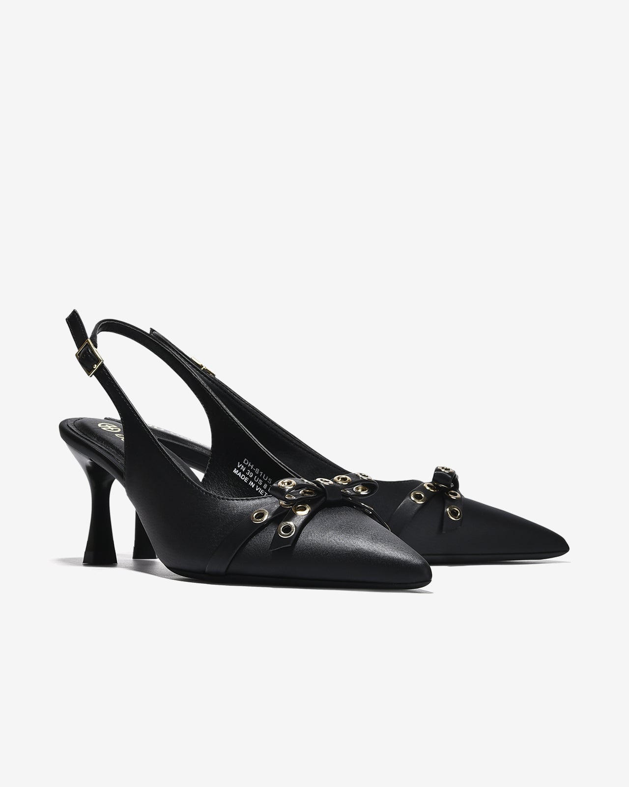 Giày Cao Gót Slingback Đông Hải Đính Nơ Khoen Kim Loại-G81U5-Đen Color1