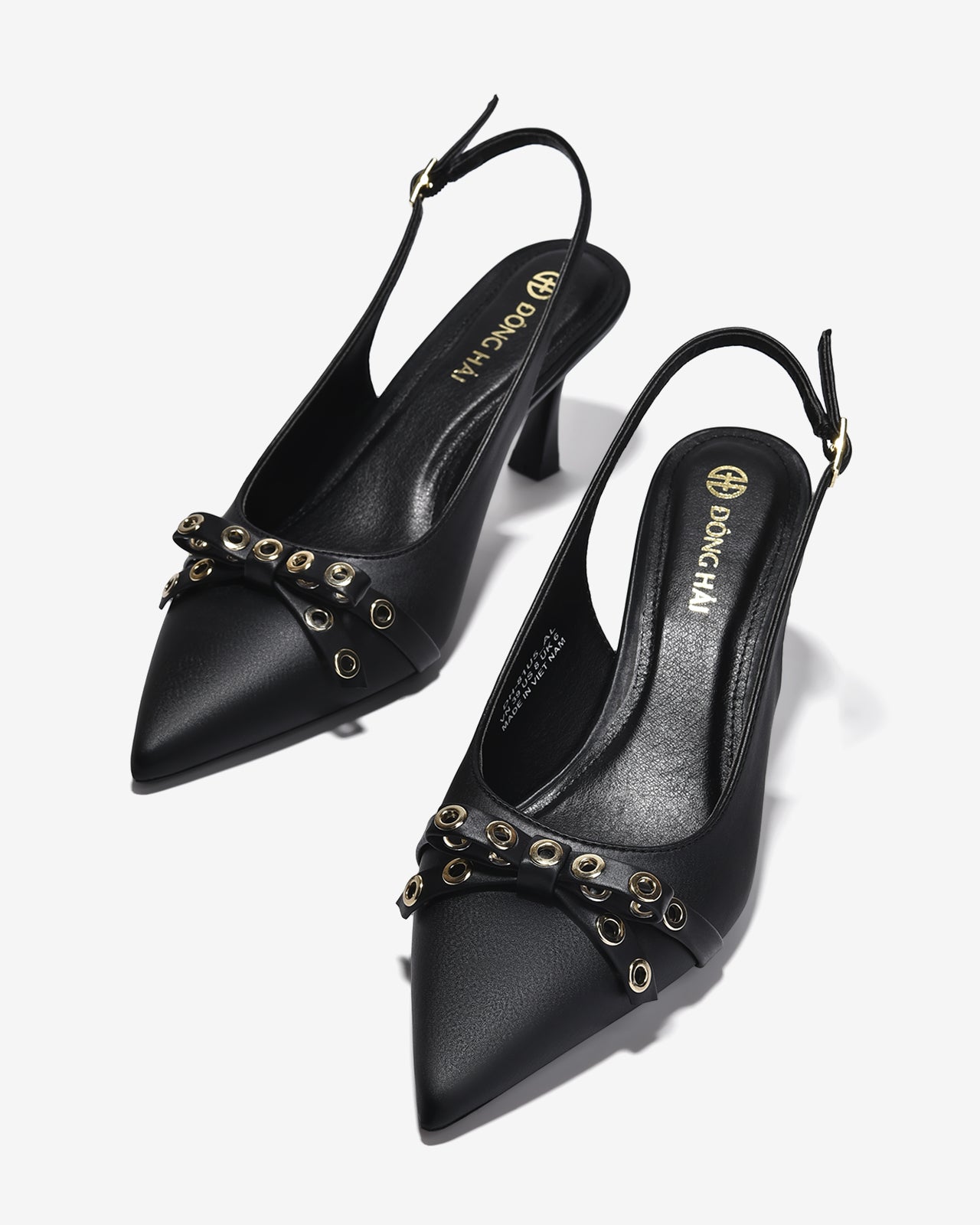 Giày Cao Gót Slingback Đông Hải Đính Nơ Khoen Kim Loại-G81U5-Đen Color1