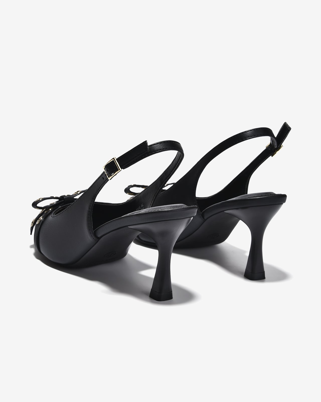 Giày Cao Gót Slingback Đông Hải Đính Nơ Khoen Kim Loại-G81U5-Đen Color1