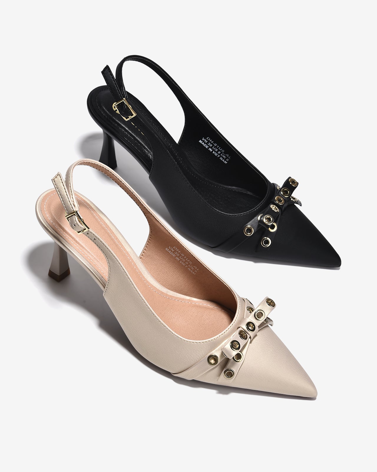 Giày Cao Gót Slingback Đông Hải Đính Nơ Khoen Kim Loại-G81U5-Đen Color1