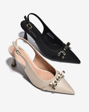 Giày Cao Gót Slingback Đông Hải Đính Nơ Khoen Kim Loại-G81U5-Đen Color1