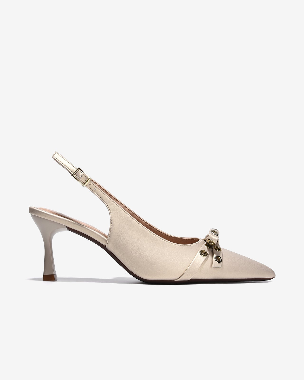 Giày Cao Gót Slingback Đông Hải Đính Nơ Khoen Kim Loại-G81U5Kem Color1First