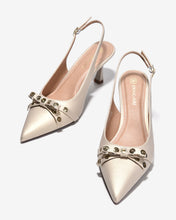 Giày Cao Gót Slingback Đông Hải Đính Nơ Khoen Kim Loại-G81U5Kem Color1