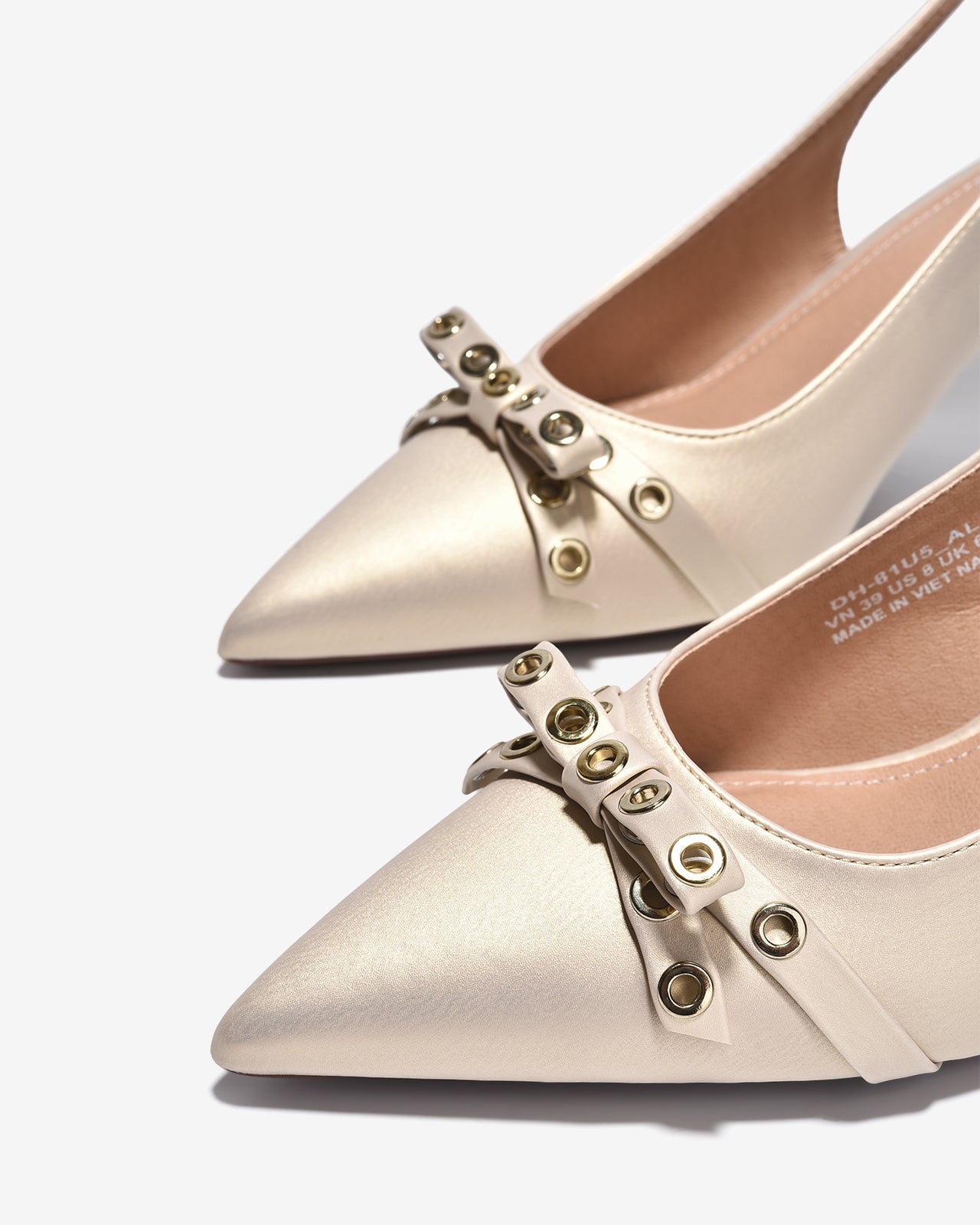 Giày Cao Gót Slingback Đông Hải Đính Nơ Khoen Kim Loại-G81U5-Kem Color1