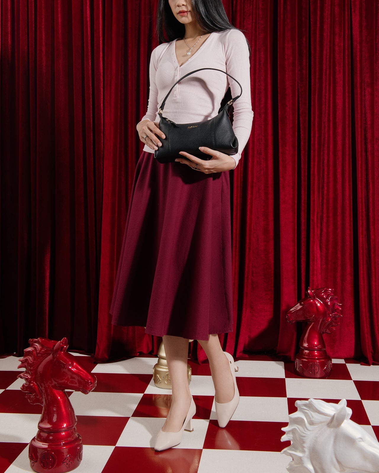 Giày Cao Gót Đông Hải Mũi Nhọn Khóa Logo-G81U6-Kem Color1