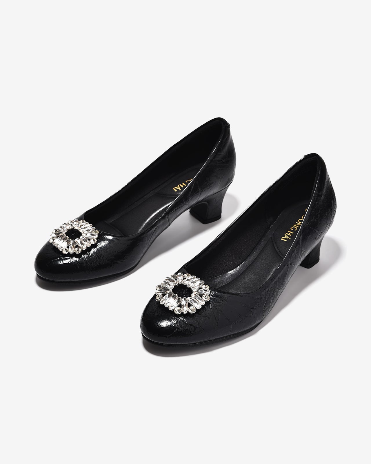 Giày Cao Gót Đông Hải Gót Trụ 5CM Khoá Đá-G81W4Đen Color1