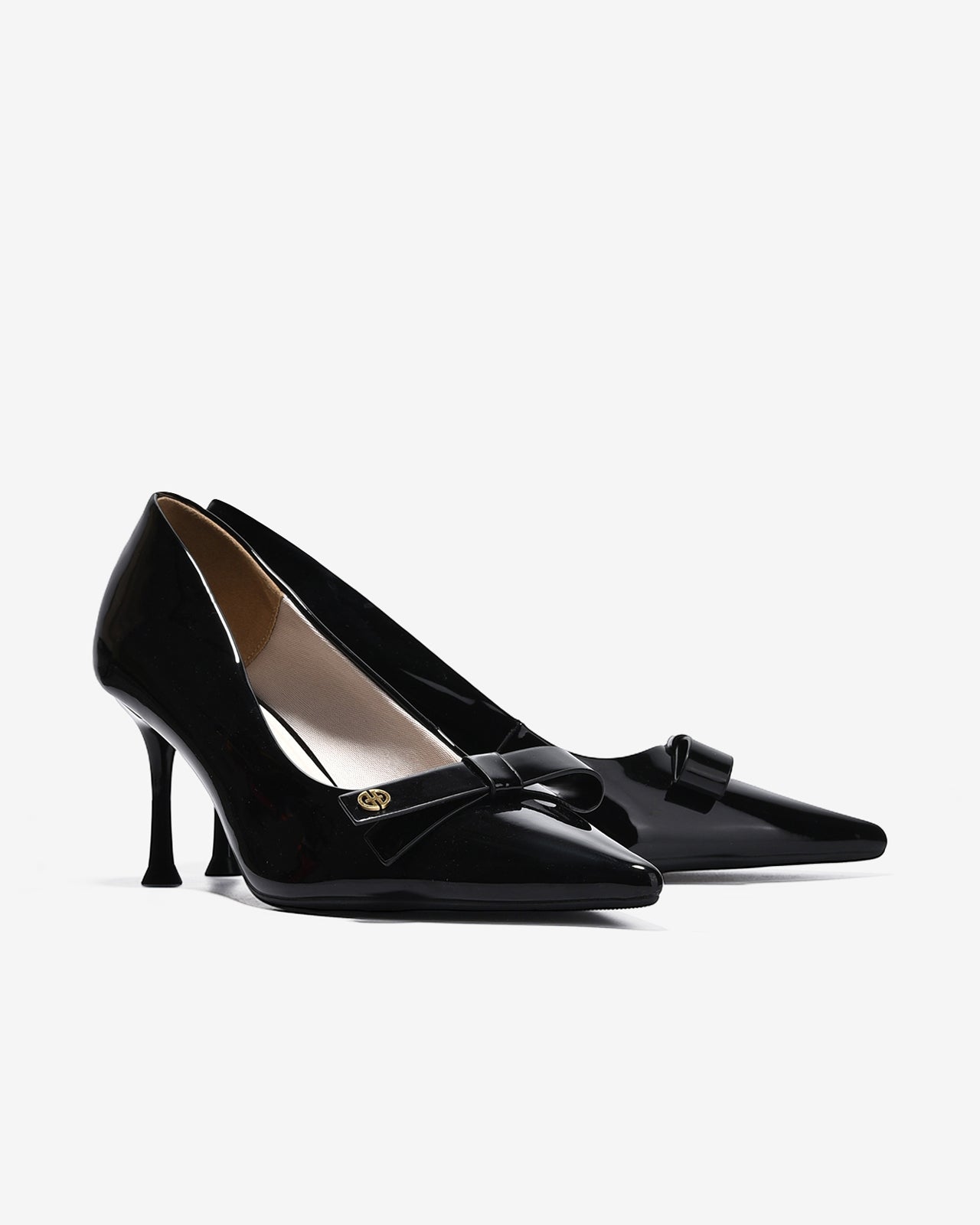 Giày Cao Gót Đông Hải Da Bóng Phối Nơ Đính Logo-G5860-Đen Bóng Color1