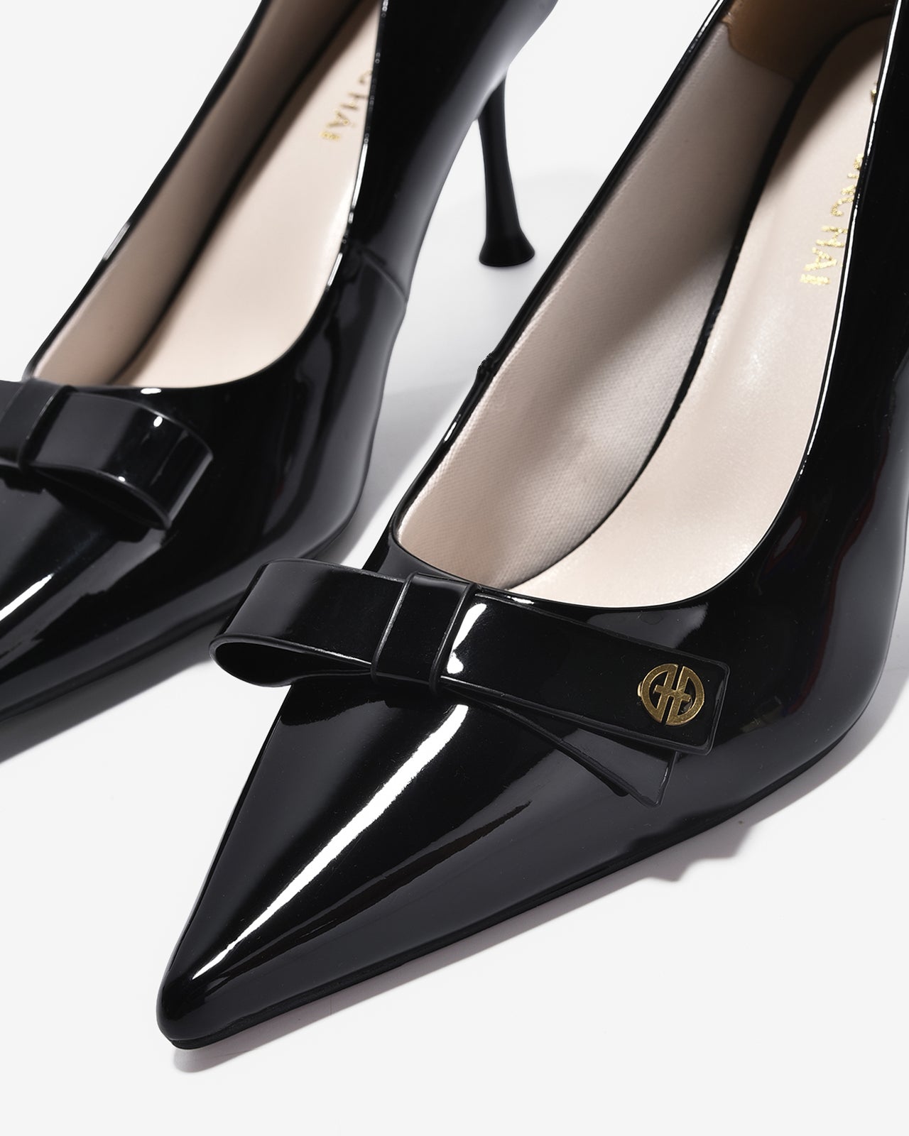 Giày Cao Gót Đông Hải Da Bóng Phối Nơ Đính Logo-G5860-Đen Bóng Color1