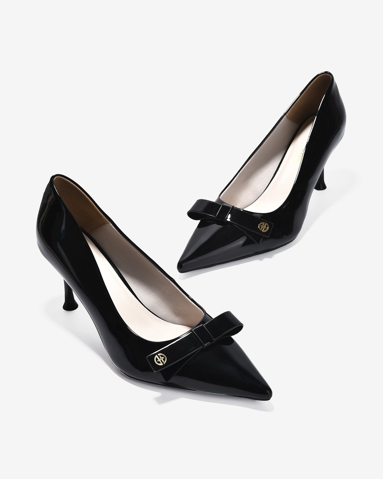 Giày Cao Gót Đông Hải Da Bóng Phối Nơ Đính Logo-G5860-Đen Bóng Color1