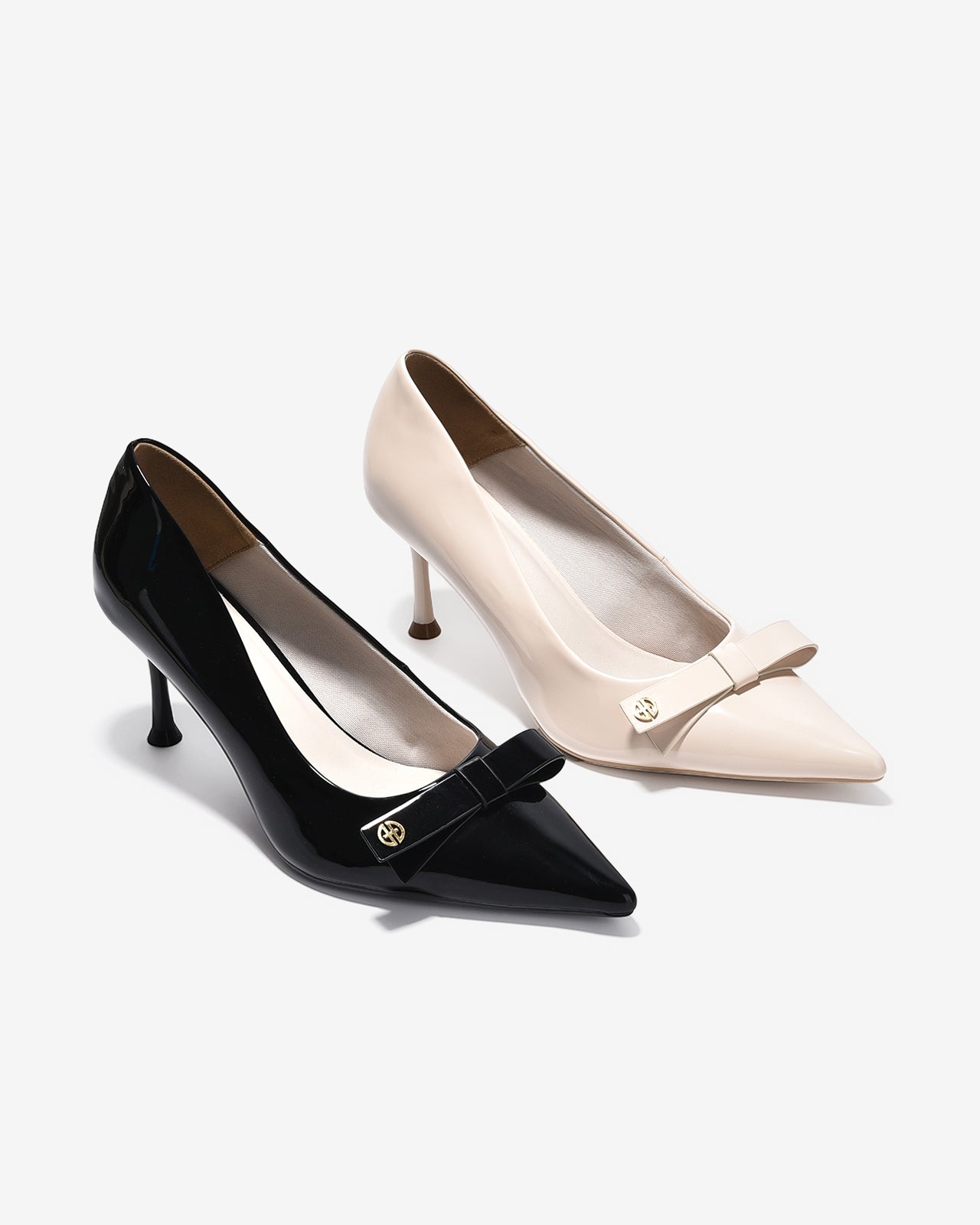 Giày Cao Gót Đông Hải Da Bóng Phối Nơ Đính Logo-G5860-Đen Bóng Color1