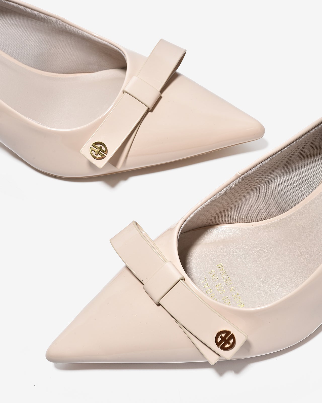 Giày Cao Gót Đông Hải Da Bóng Phối Nơ Đính Logo-G5860-Kem Bóng Color1