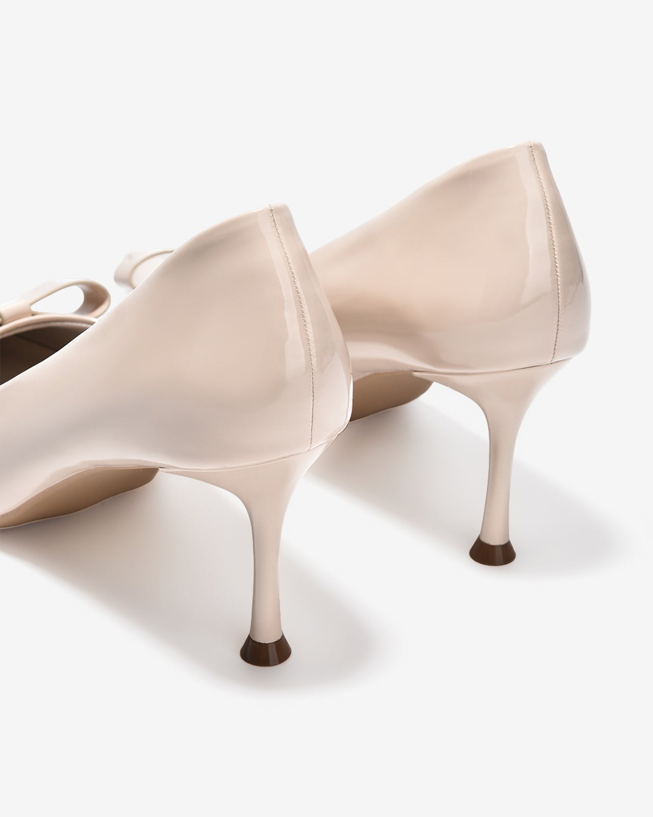 Giày Cao Gót Đông Hải Da Bóng Phối Nơ Đính Logo-G5860-Kem Bóng Color1