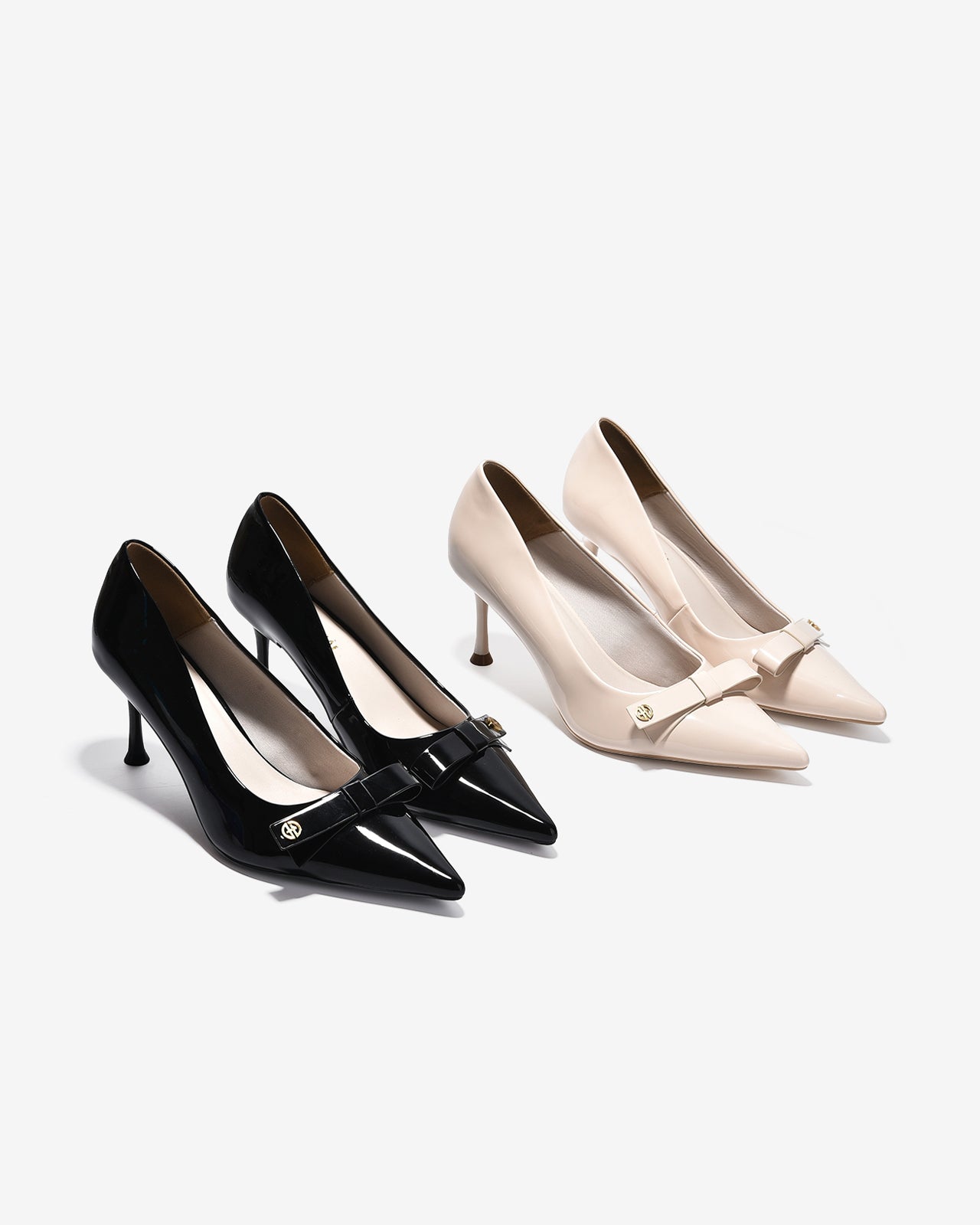 Giày Cao Gót Đông Hải Da Bóng Phối Nơ Đính Logo-G5860-Kem Bóng Color1