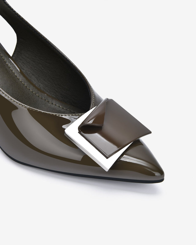 Giày Slingback Zucia Mũi Nhọn Khoá Vuông Cách Điệu-GHLC6Rêu Color1