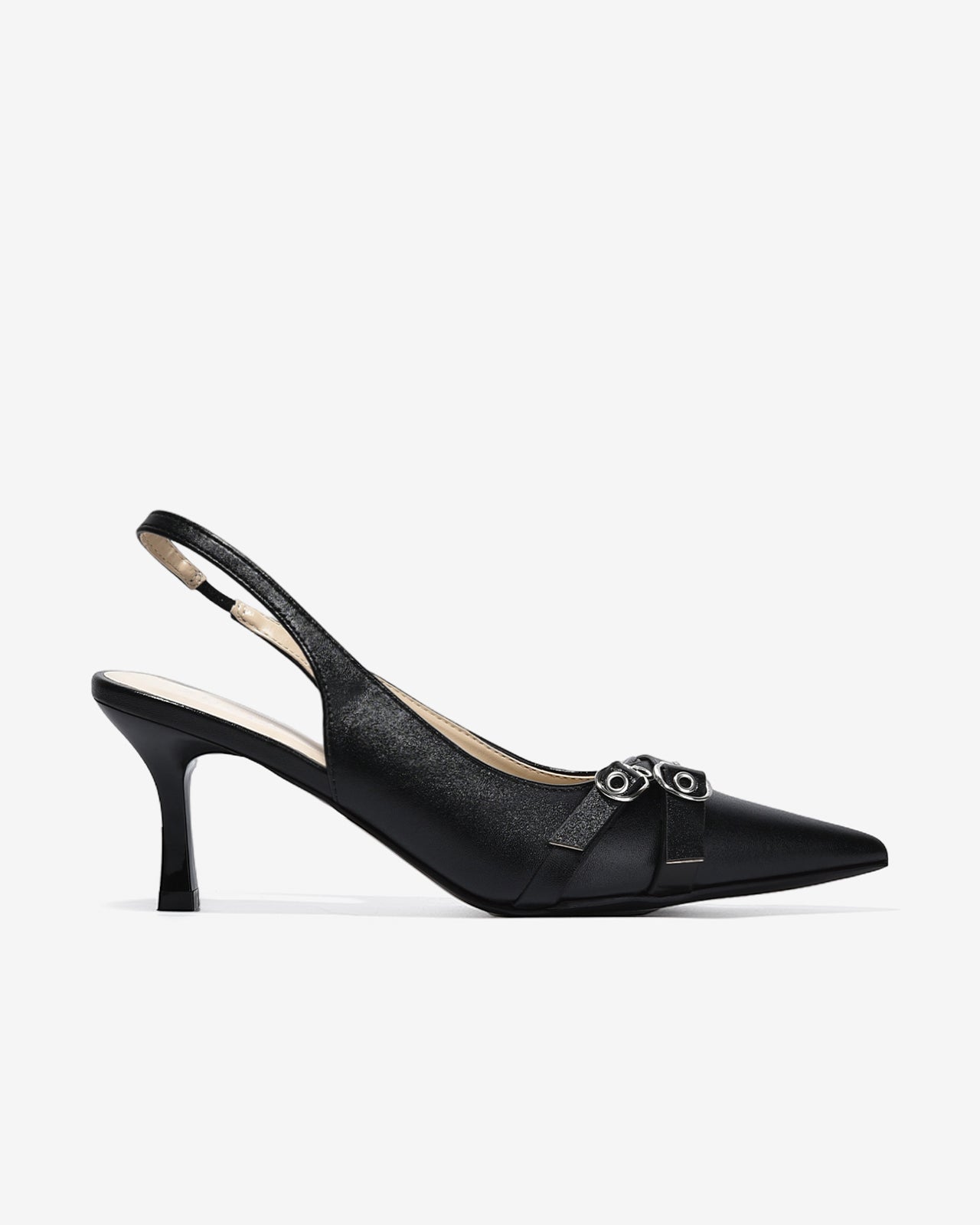 Giày Cao Gót Slingback Zucia Mũi Nhọn Phối Khoá Chéo-GHLL8Đen Color1First