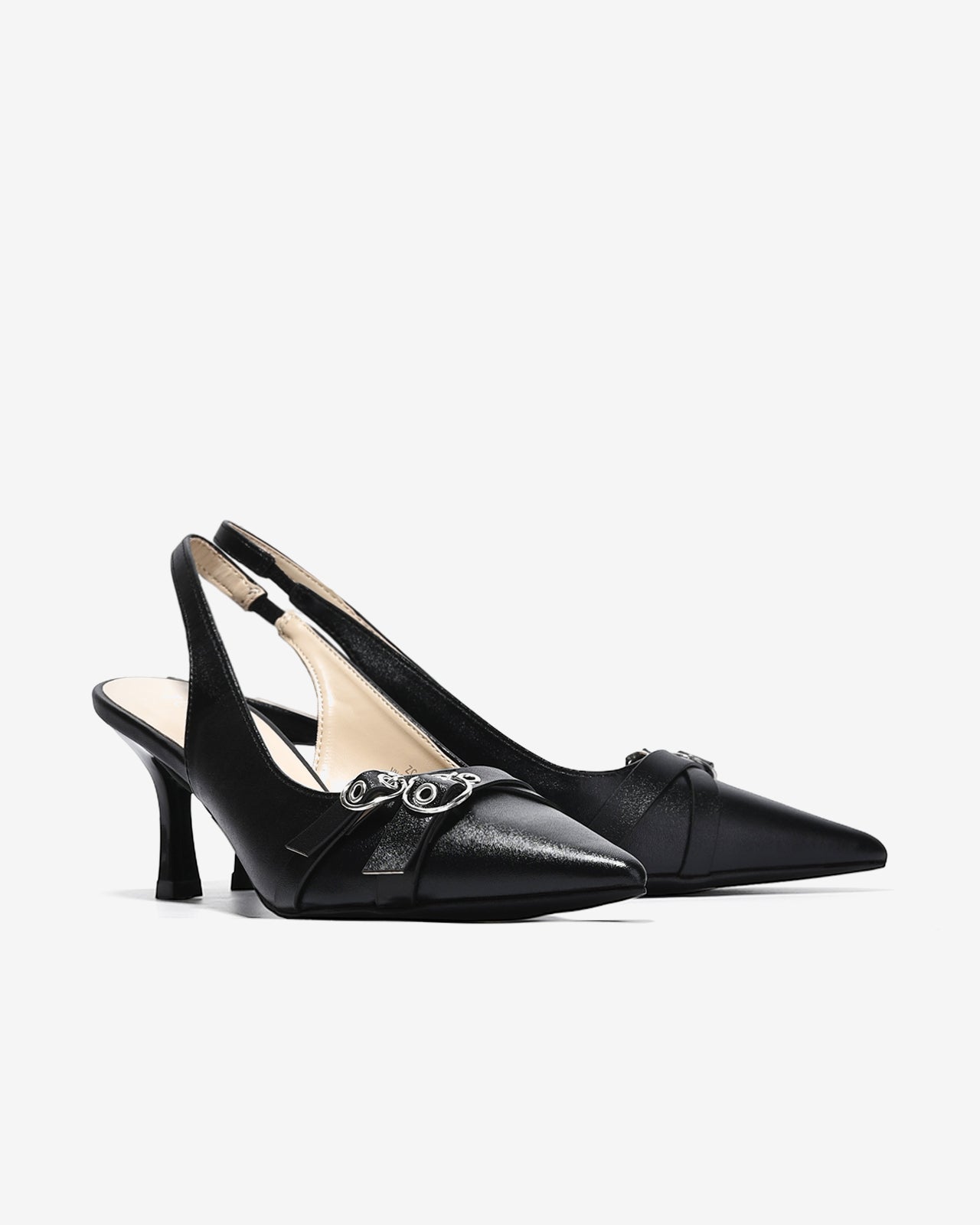 Giày Cao Gót Slingback Zucia Mũi Nhọn Phối Khoá Chéo-GHLL8Đen Color1