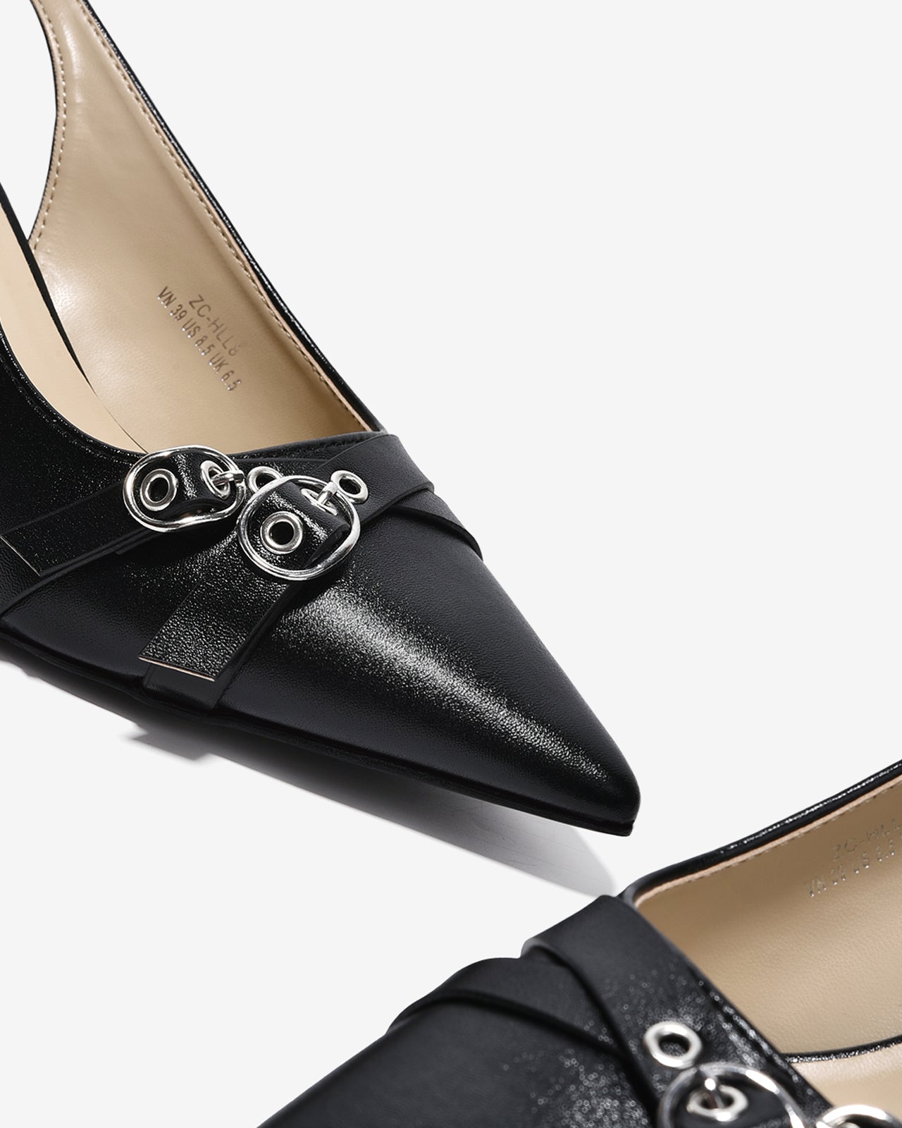 Giày Cao Gót Slingback Zucia Mũi Nhọn Phối Khoá Chéo-GHLL8Đen Color1