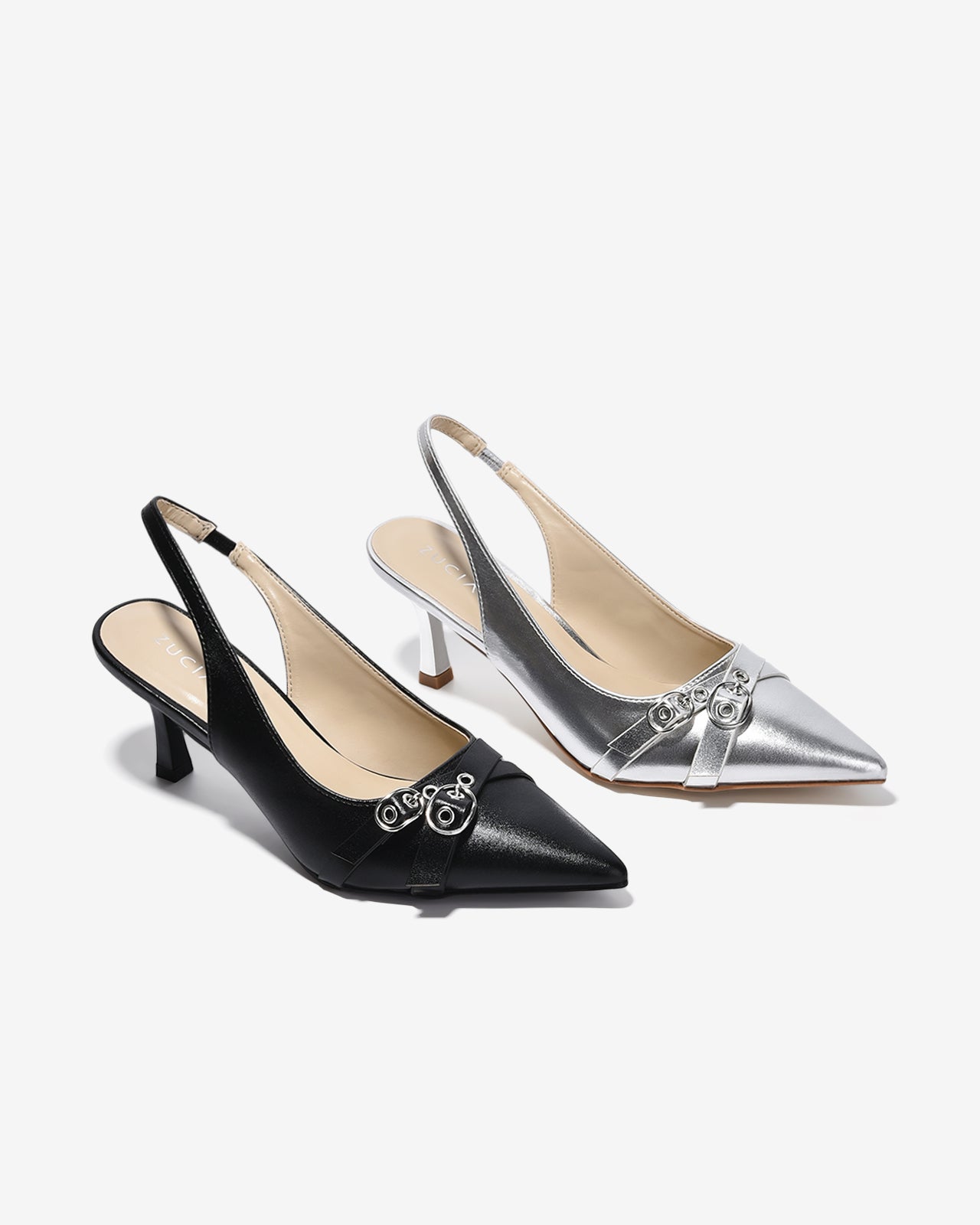 Giày Cao Gót Slingback Zucia Mũi Nhọn Phối Khoá Chéo-GHLL8Đen Color1