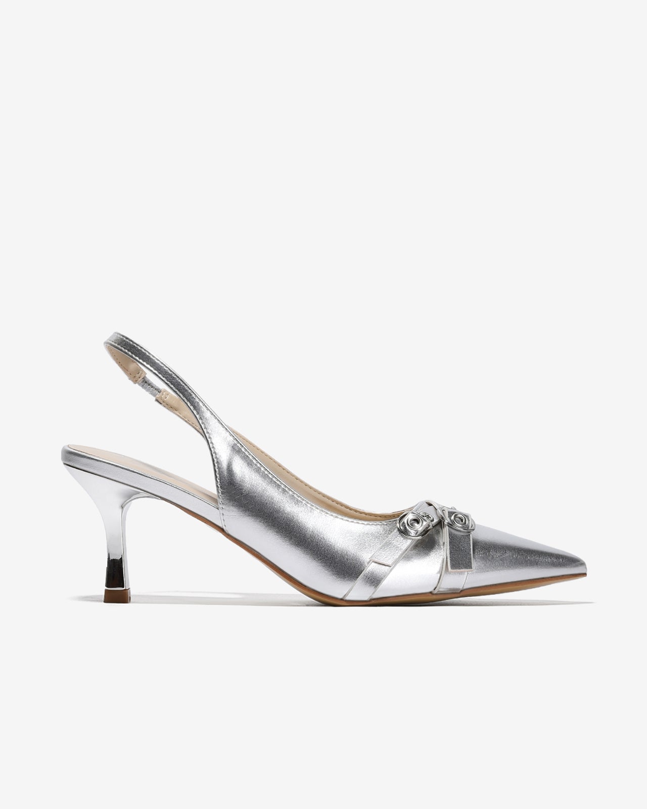 Giày Cao Gót Slingback Zucia Mũi Nhọn Phối Khoá Chéo-GHLL8Xám Color1First