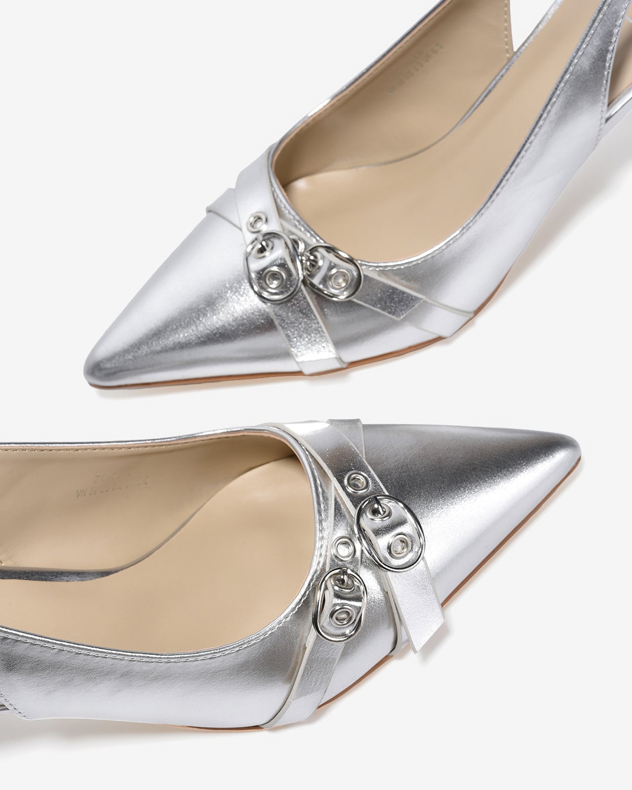 Giày Cao Gót Slingback Zucia Mũi Nhọn Phối Khoá Chéo-GHLL8Xám Color1